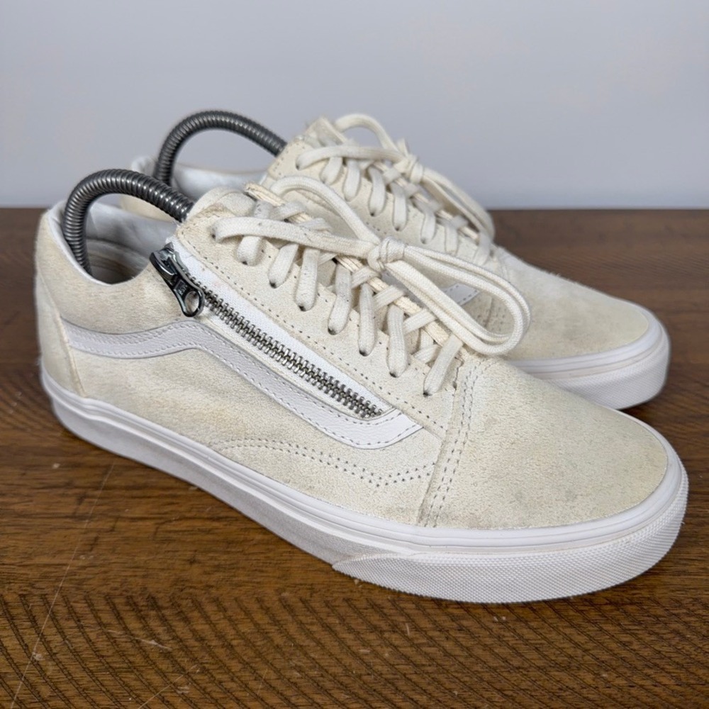 Vans Shoes Womens 9 Cream Old Skool DX Zip Suede Skate Shoes Casual Y2K‎